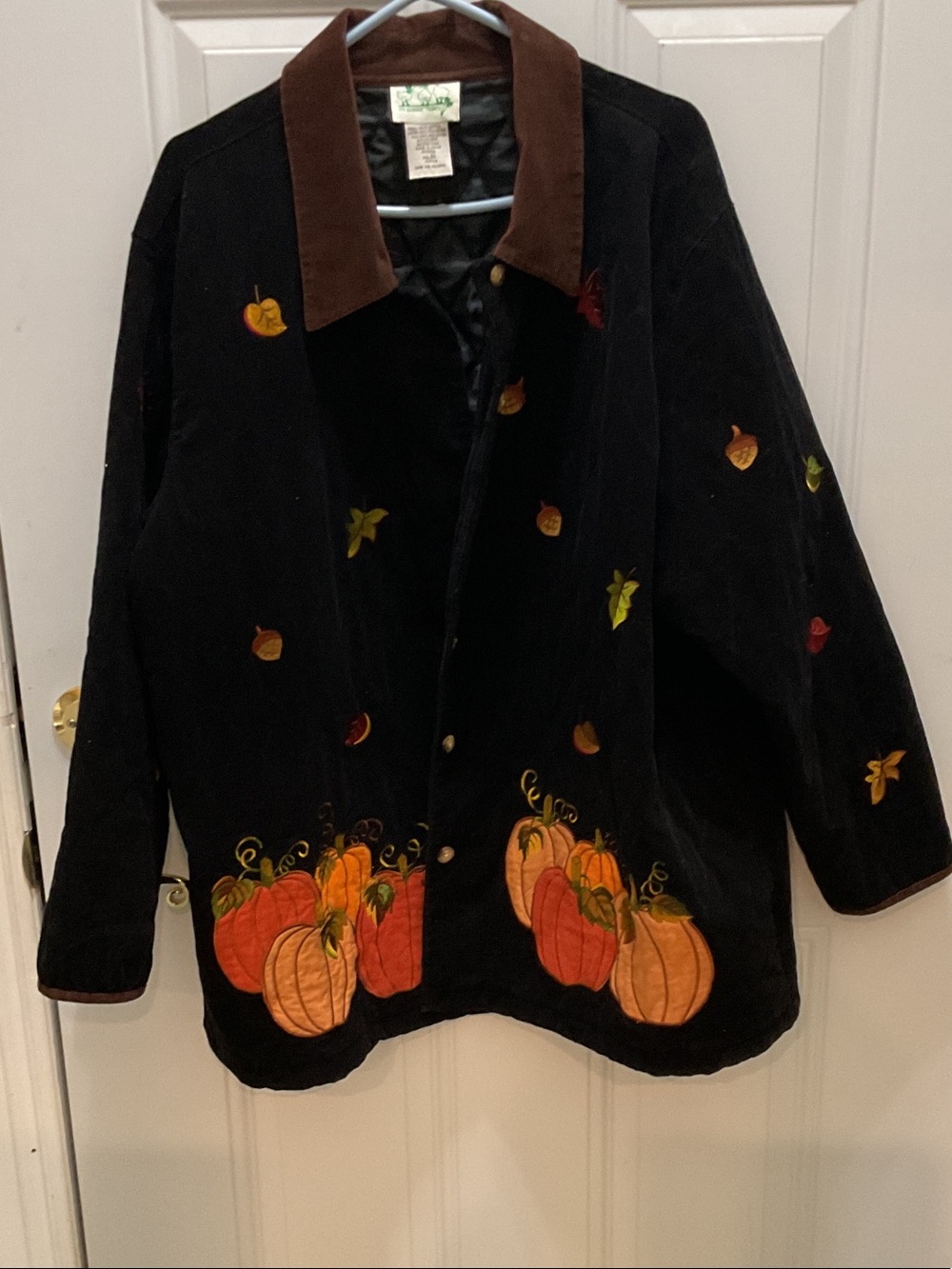 Quacker Factory Black Velvet Pumpkin Pea Coat with Brown Collar